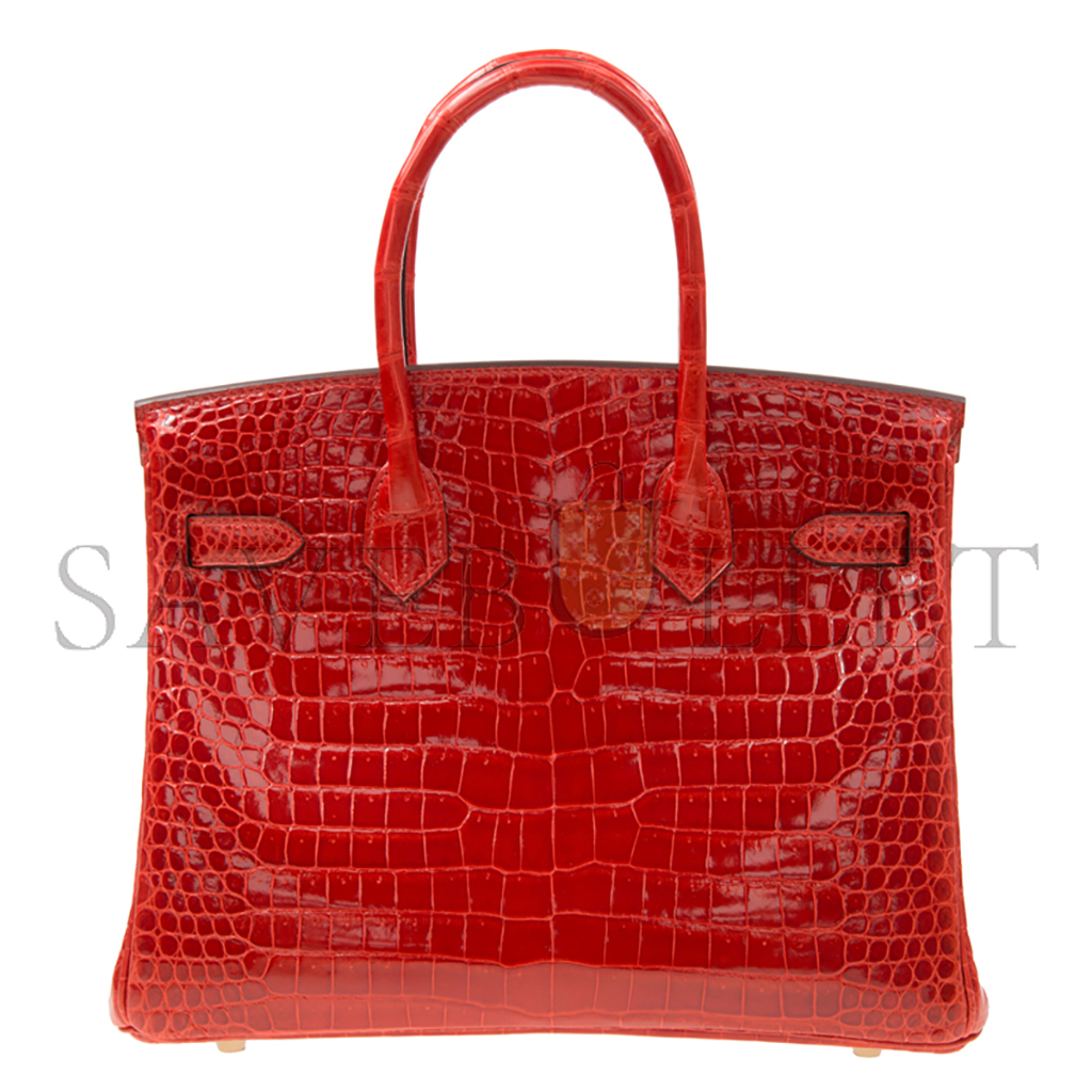 H**mes master birkin 25 crocodile leather glossy flag red gold buckle h041354ck6u (25*20*13cm)